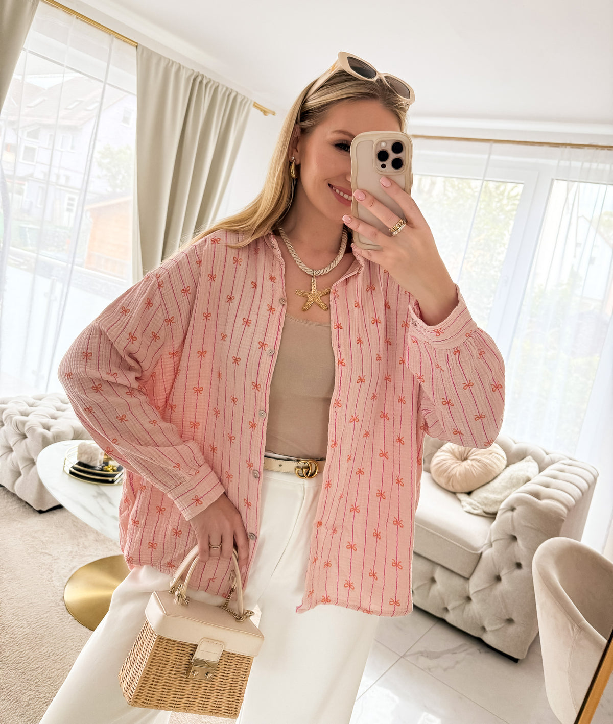 Musselin Bluse Schleifchen – Peach