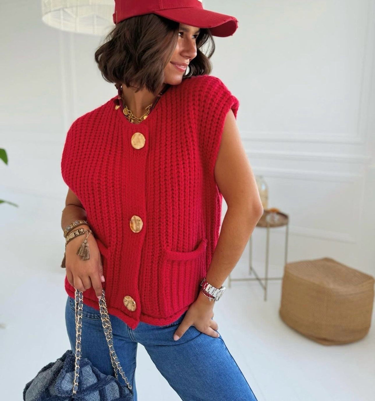 Weste mit XL-Knöpfen – Rot
